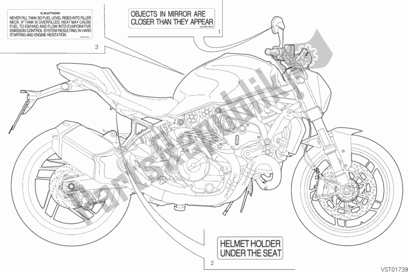 Toutes les pièces pour le Posizionamento Targhette du Ducati Monster 821 USA 2018